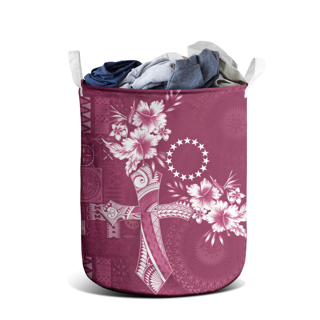 Kia Orana Cook Islands Tapa Floral With Cross Laundry Basket Maroon LT7 - Polynesian Pride