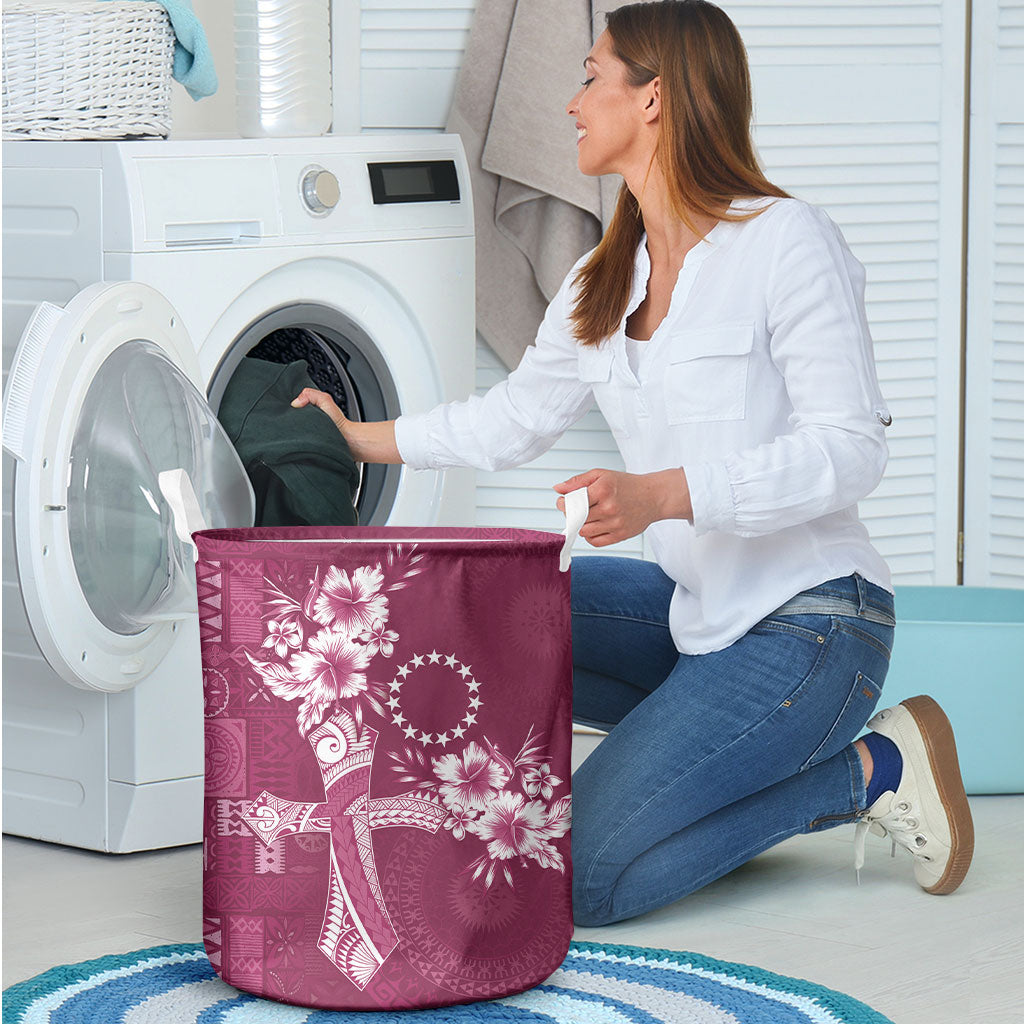 Kia Orana Cook Islands Tapa Floral With Cross Laundry Basket Maroon LT7 - Polynesian Pride