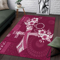 Kia Orana Cook Islands Tapa Floral With Cross Area Rug Maroon LT7 Maroon - Polynesian Pride