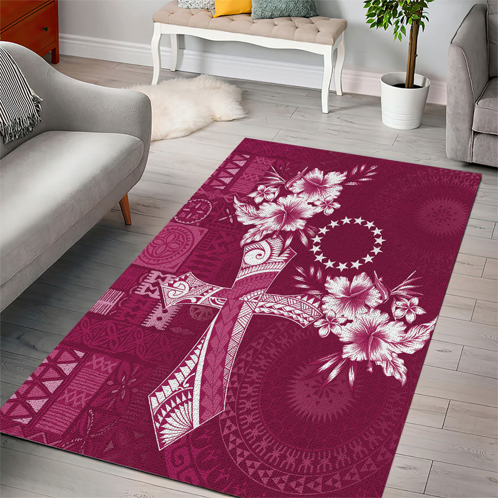 Kia Orana Cook Islands Tapa Floral With Cross Area Rug Maroon LT7 - Polynesian Pride
