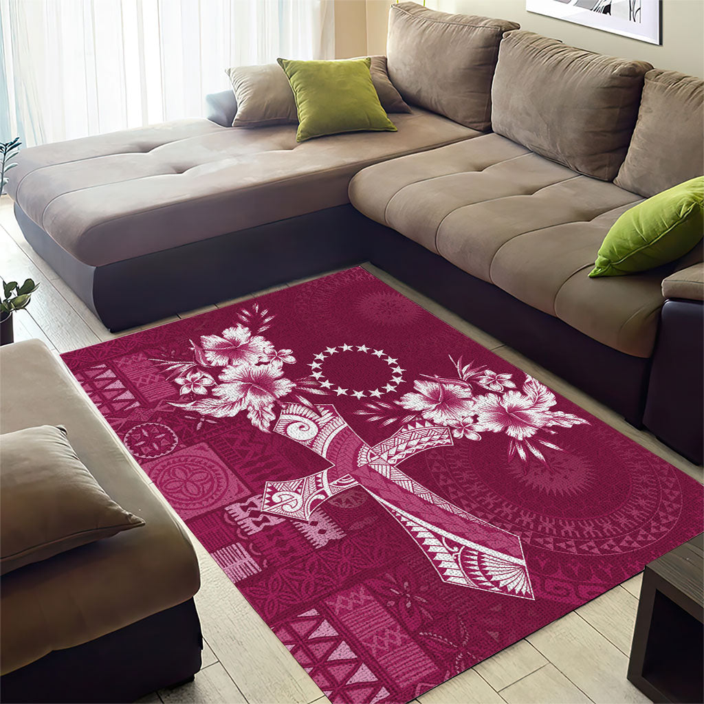 Kia Orana Cook Islands Tapa Floral With Cross Area Rug Maroon LT7 - Polynesian Pride