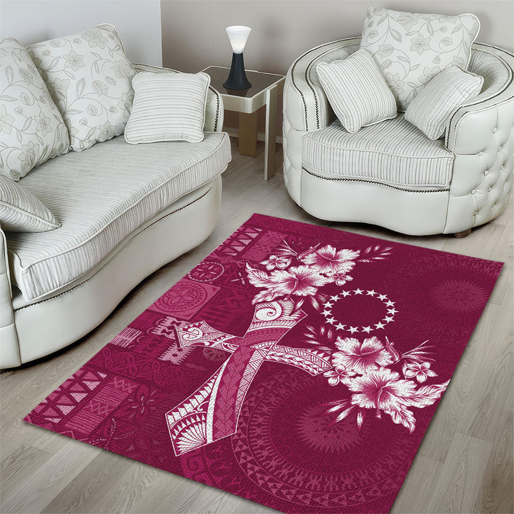 Kia Orana Cook Islands Tapa Floral With Cross Area Rug Maroon LT7 - Polynesian Pride