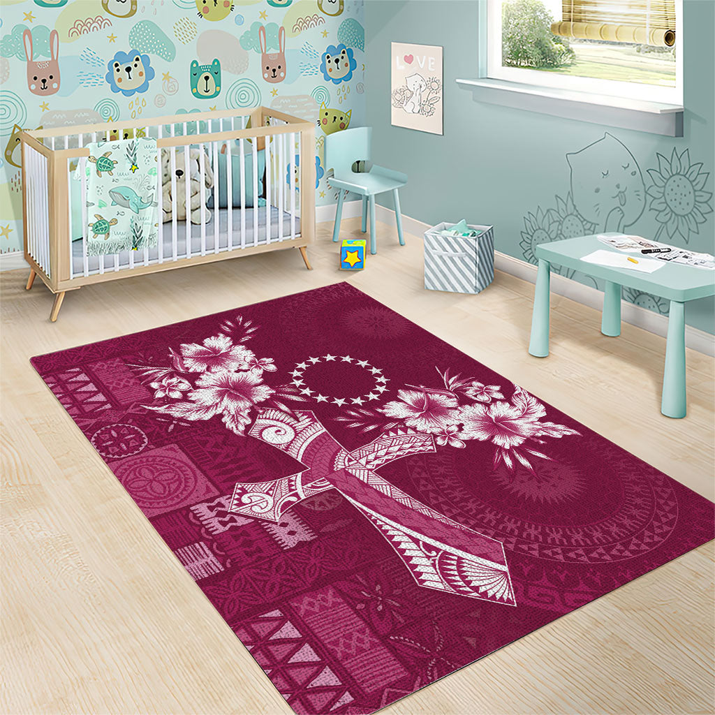 Kia Orana Cook Islands Tapa Floral With Cross Area Rug Maroon LT7 - Polynesian Pride