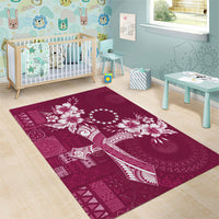Kia Orana Cook Islands Tapa Floral With Cross Area Rug Maroon LT7 - Polynesian Pride