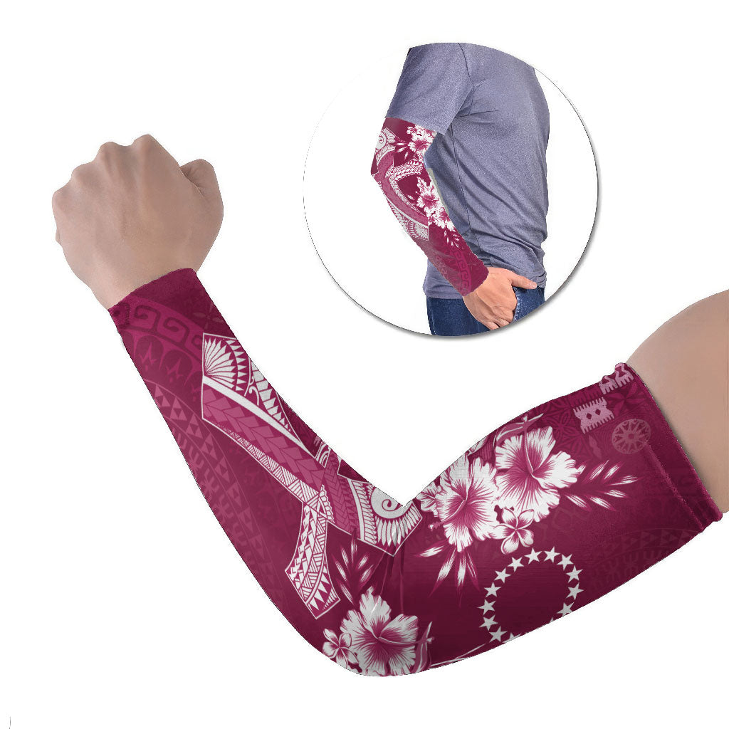 Kia Orana Cook Islands Tapa Floral With Cross Arm Sleeves Maroon LT7 Set of 2 Maroon - Polynesian Pride