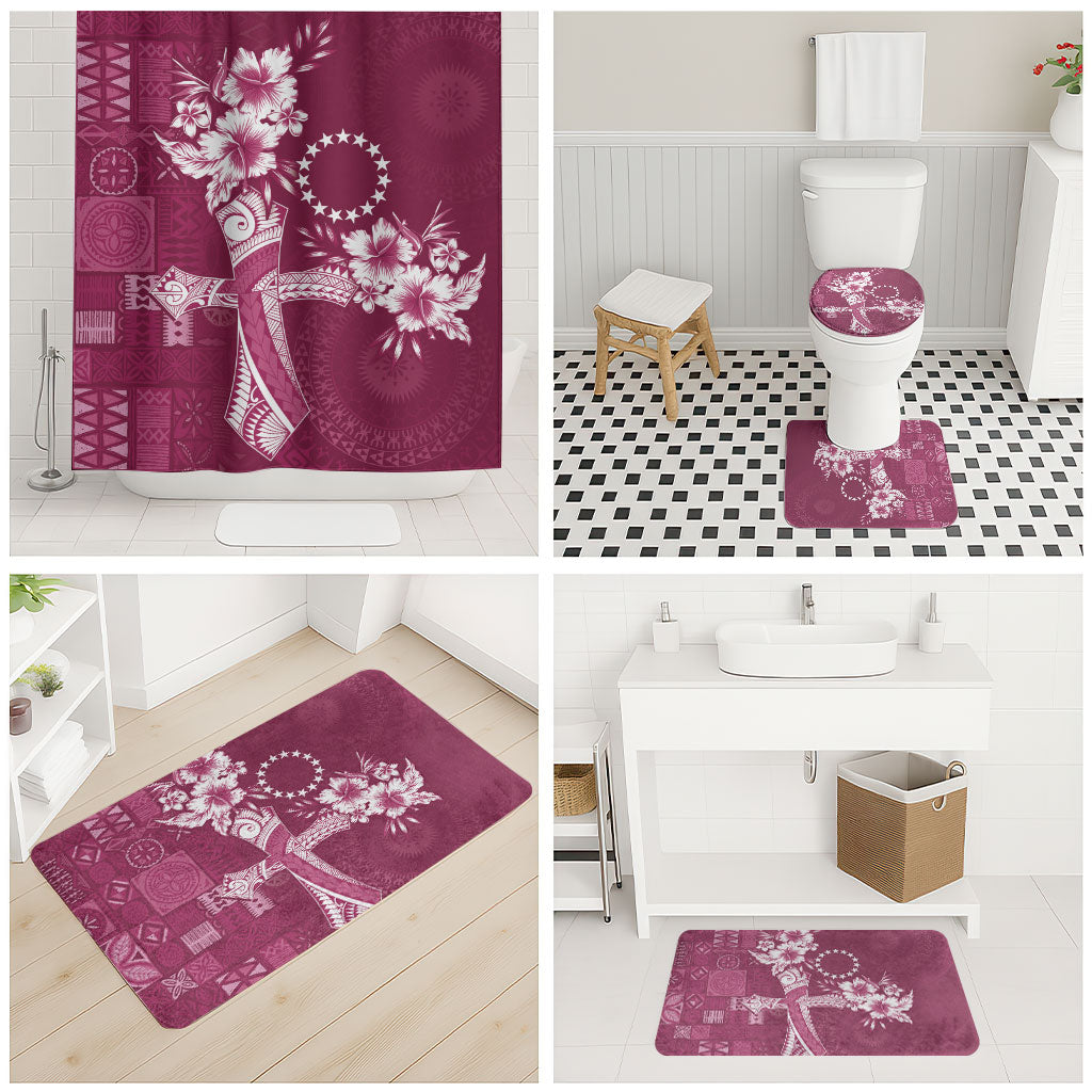 Kia Orana Cook Islands Tapa Floral With Cross Bathroom Set Maroon LT7 - Polynesian Pride