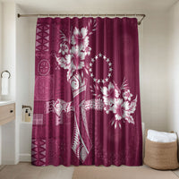 Kia Orana Cook Islands Tapa Floral With Cross Bathroom Set Maroon LT7 Shower Curtain Only Maroon - Polynesian Pride