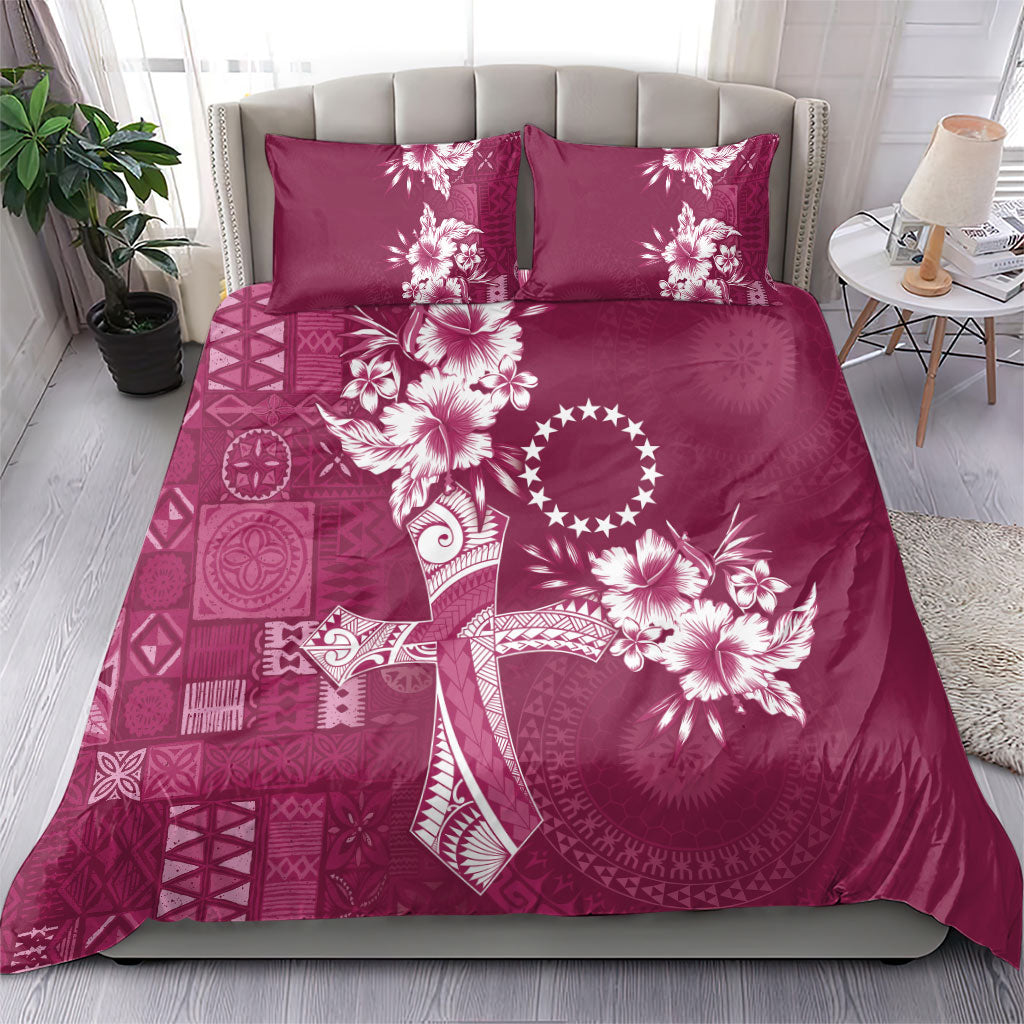Kia Orana Cook Islands Tapa Floral With Cross Bedding Set Maroon LT7 - Polynesian Pride
