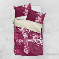 Kia Orana Cook Islands Tapa Floral With Cross Bedding Set Maroon LT7 US Twin 172cm x 218cm Maroon - Polynesian Pride
