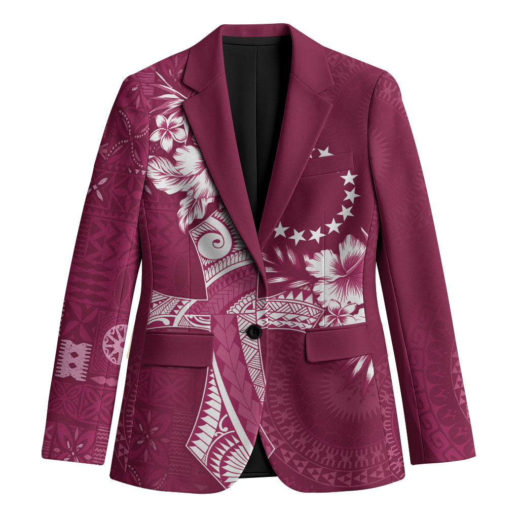 Kia Orana Cook Islands Tapa Floral With Cross Blazer Maroon
