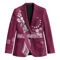 Kia Orana Cook Islands Tapa Floral With Cross Blazer Maroon