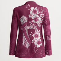 Kia Orana Cook Islands Tapa Floral With Cross Blazer Maroon
