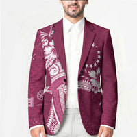 Kia Orana Cook Islands Tapa Floral With Cross Blazer Maroon