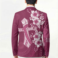 Kia Orana Cook Islands Tapa Floral With Cross Blazer Maroon