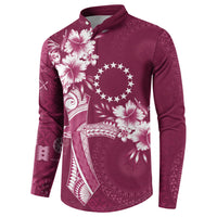 Kia Orana Cook Islands Tapa Floral With Cross Button Sweatshirt Maroon LT7 - Polynesian Pride
