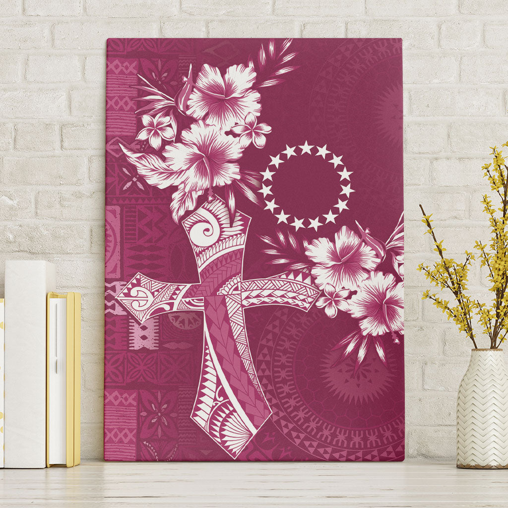 Kia Orana Cook Islands Tapa Floral With Cross Canvas Wall Art Maroon LT7 Without Frame Maroon - Polynesian Pride