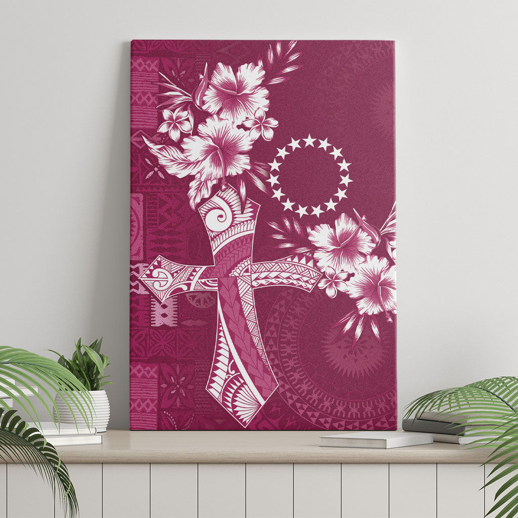 Kia Orana Cook Islands Tapa Floral With Cross Canvas Wall Art Maroon LT7 - Polynesian Pride