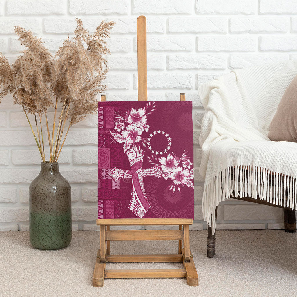 Kia Orana Cook Islands Tapa Floral With Cross Canvas Wall Art Maroon LT7 - Polynesian Pride