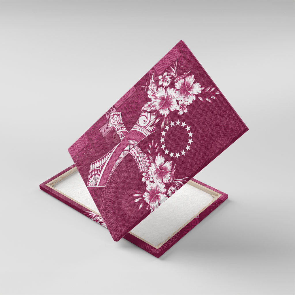 Kia Orana Cook Islands Tapa Floral With Cross Canvas Wall Art Maroon LT7 With Frame Maroon - Polynesian Pride