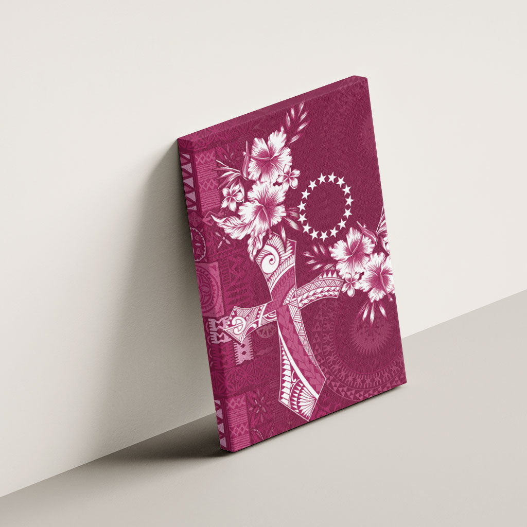 Kia Orana Cook Islands Tapa Floral With Cross Canvas Wall Art Maroon LT7 - Polynesian Pride