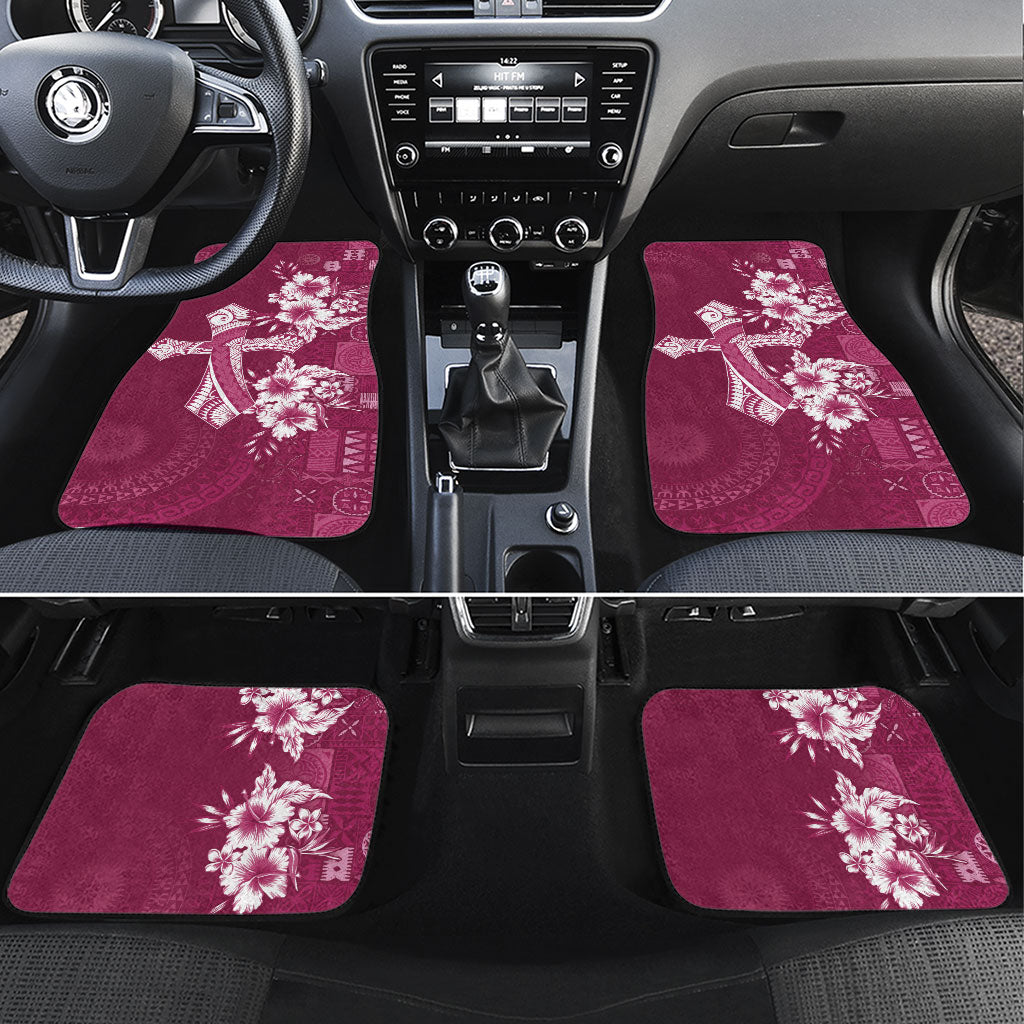 Kia Orana Cook Islands Tapa Floral With Cross Car Mats Maroon LT7 Set 4pcs Maroon - Polynesian Pride
