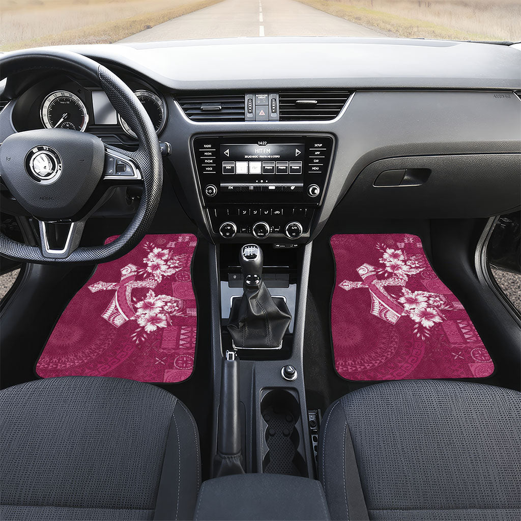Kia Orana Cook Islands Tapa Floral With Cross Car Mats Maroon LT7 Set 2pcs - Front Maroon - Polynesian Pride
