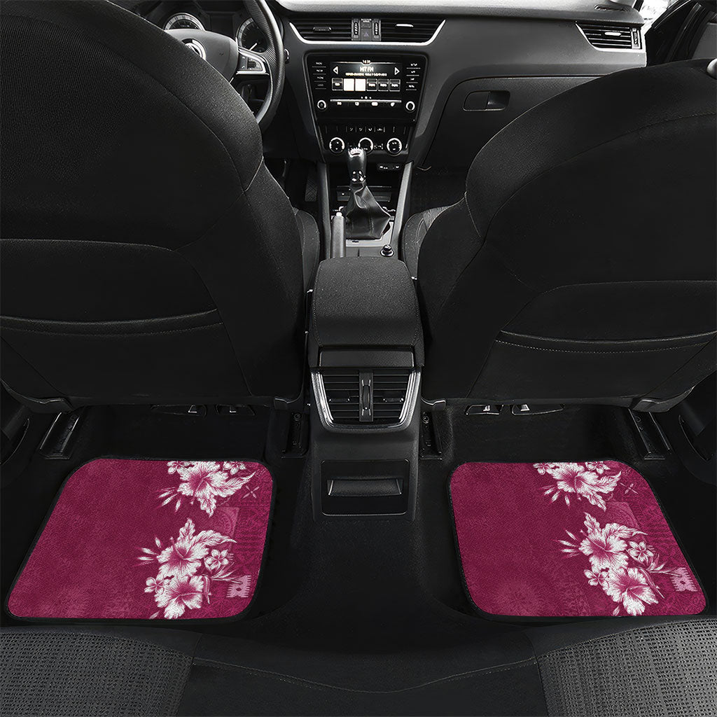 Kia Orana Cook Islands Tapa Floral With Cross Car Mats Maroon LT7 Set 2pcs - Back Maroon - Polynesian Pride