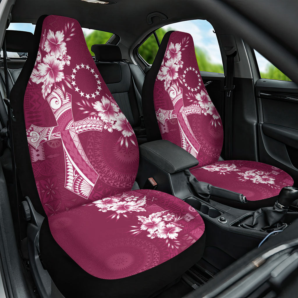 Kia Orana Cook Islands Tapa Floral With Cross Car Seat Cover Maroon LT7 One Size Maroon - Polynesian Pride