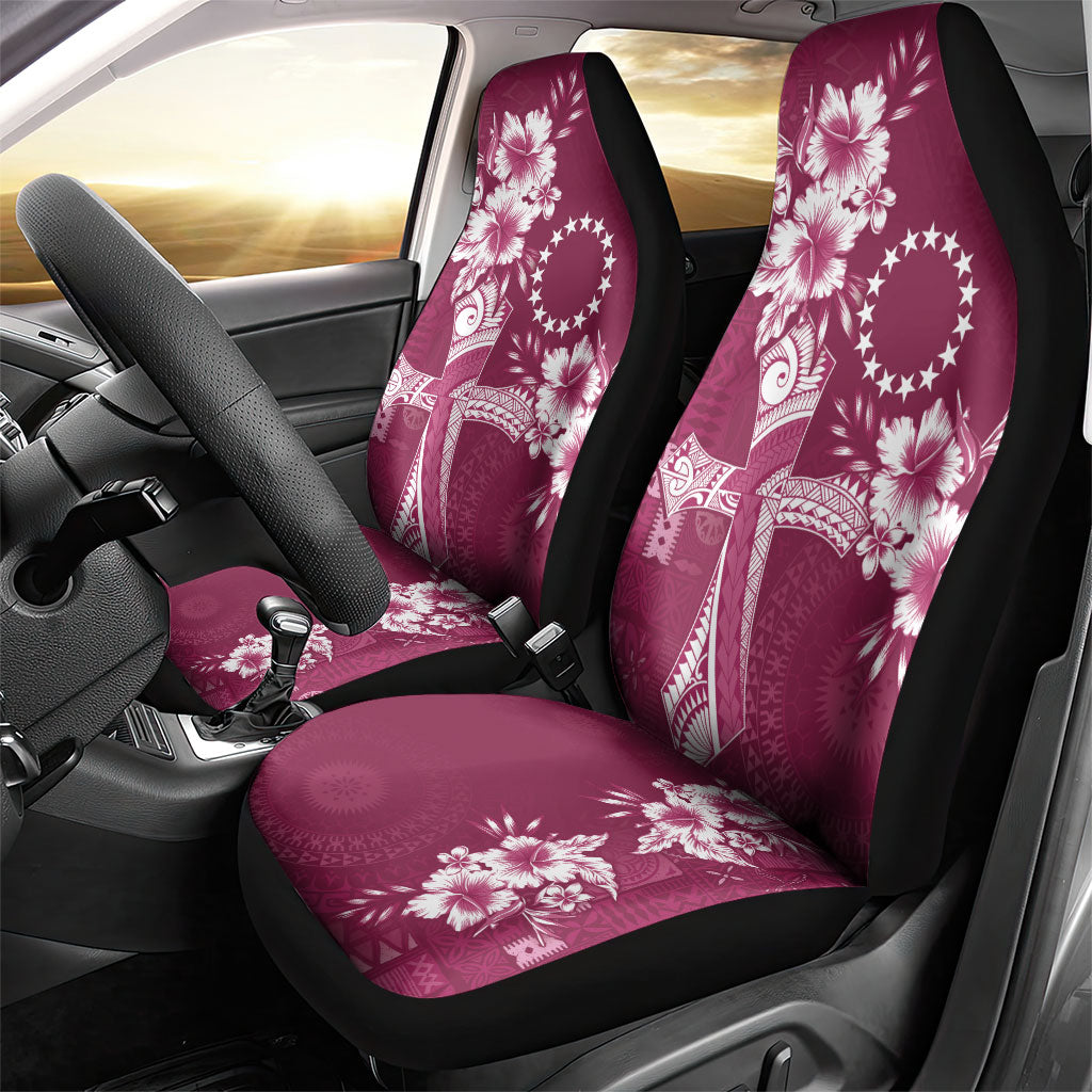 Kia Orana Cook Islands Tapa Floral With Cross Car Seat Cover Maroon LT7 - Polynesian Pride