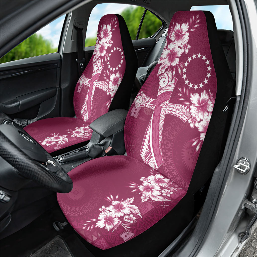 Kia Orana Cook Islands Tapa Floral With Cross Car Seat Cover Maroon LT7 - Polynesian Pride