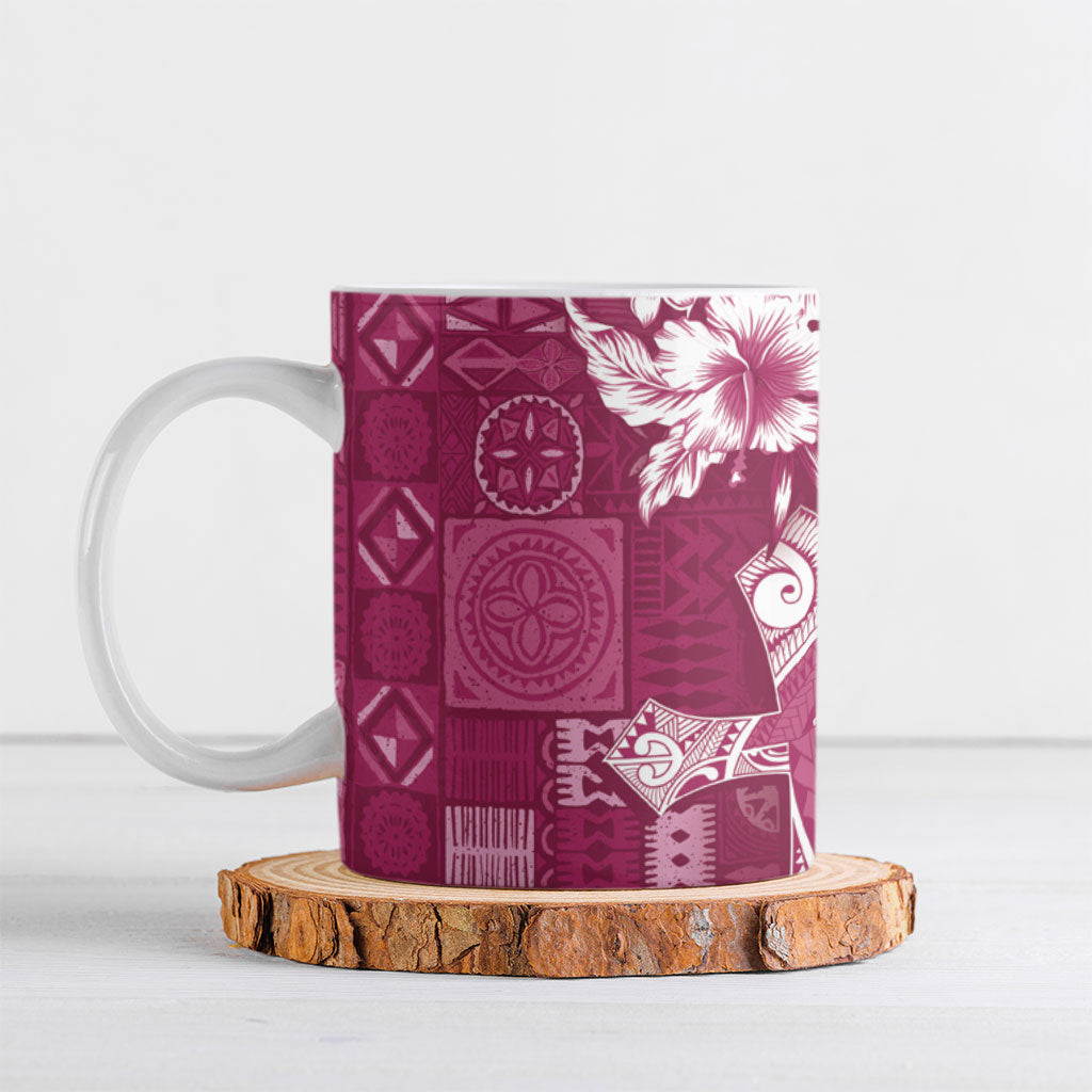 Kia Orana Cook Islands Tapa Floral With Cross Ceramic Mug Maroon LT7 Maroon - Polynesian Pride