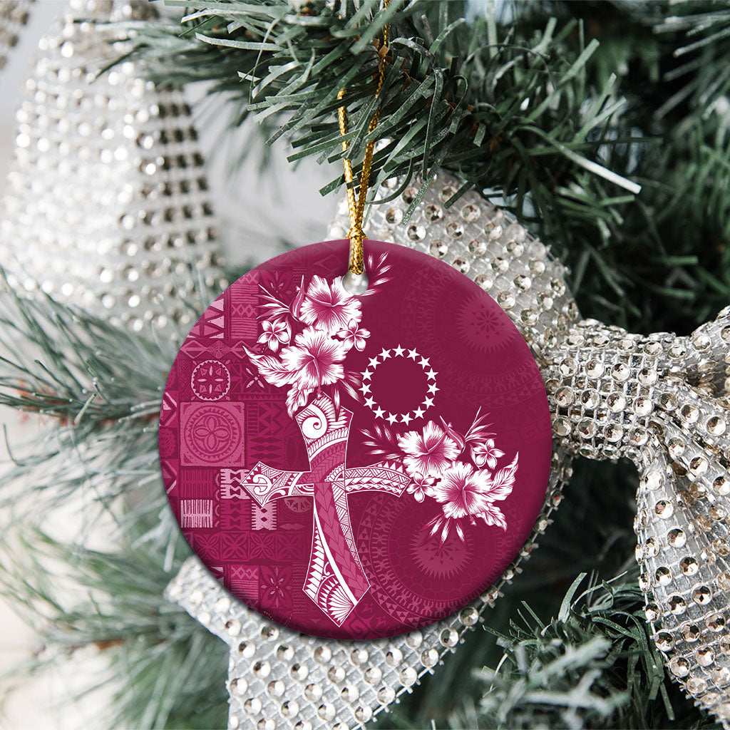 Kia Orana Cook Islands Tapa Floral With Cross Ceramic Ornament Maroon LT7 - Polynesian Pride