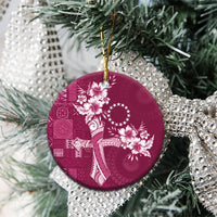 Kia Orana Cook Islands Tapa Floral With Cross Ceramic Ornament Maroon LT7 - Polynesian Pride