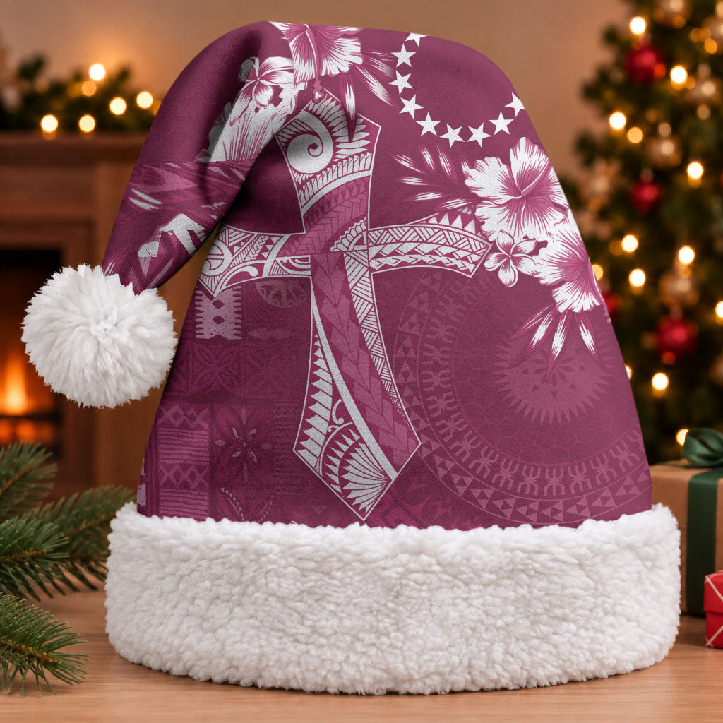 Kia Orana Cook Islands Tapa Floral With Cross Christmas Santa Hat Maroon LT7 With Fur Maroon - Polynesian Pride