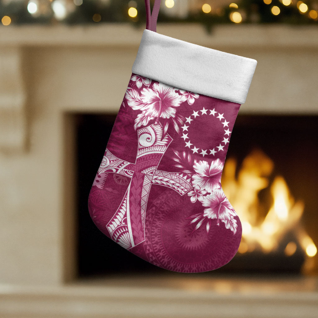 Kia Orana Cook Islands Tapa Floral With Cross Christmas Stocking Maroon