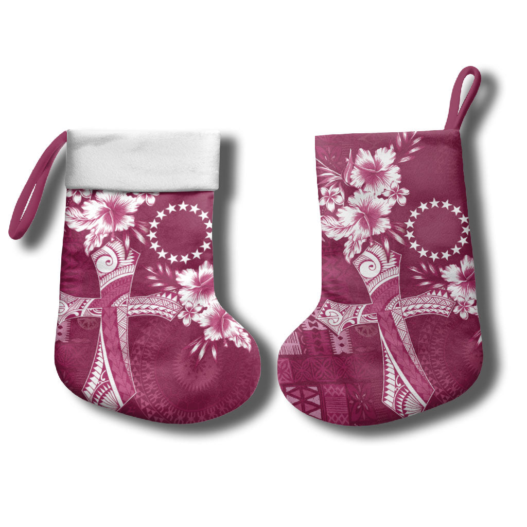 Kia Orana Cook Islands Tapa Floral With Cross Christmas Stocking Maroon