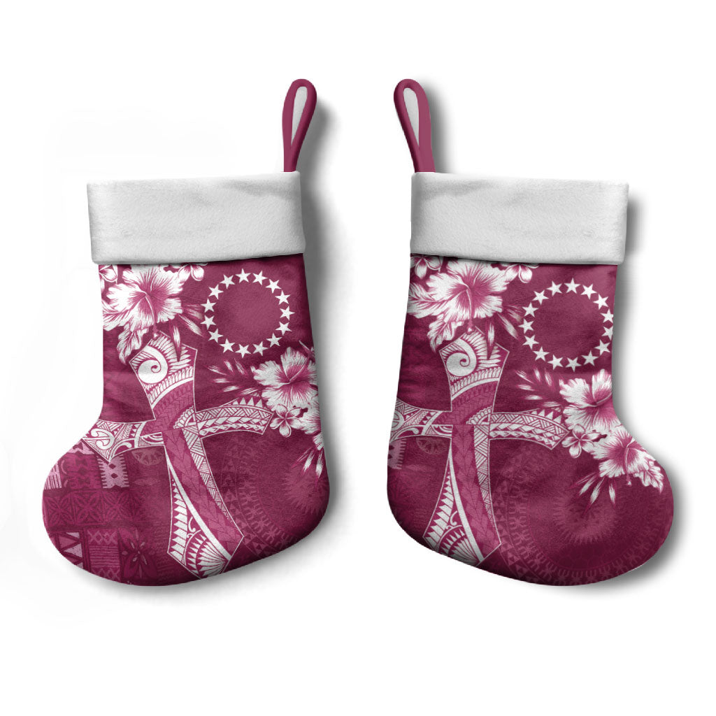 Kia Orana Cook Islands Tapa Floral With Cross Christmas Stocking Maroon