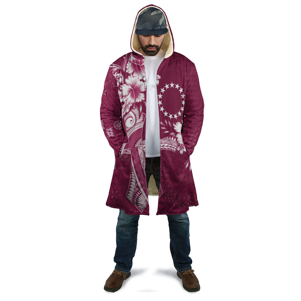 Kia Orana Cook Islands Tapa Floral With Cross Cloak Maroon