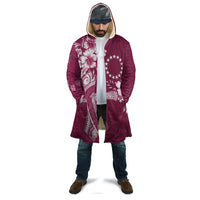 Kia Orana Cook Islands Tapa Floral With Cross Cloak Maroon