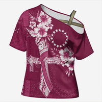 Kia Orana Cook Islands Tapa Floral With Cross Cross Shoulder Shirt Maroon LT7 Female Maroon - Polynesian Pride