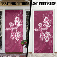 Kia Orana Cook Islands Tapa Floral With Cross Door Cover Maroon LT7 - Polynesian Pride
