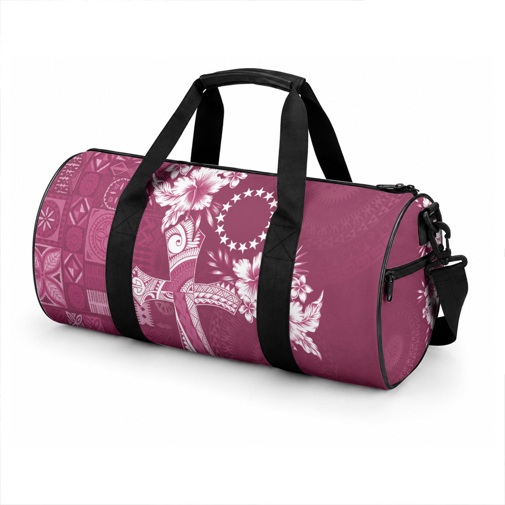 Kia Orana Cook Islands Tapa Floral With Cross Duffle Bag Maroon LT7 - Polynesian Pride