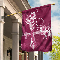 Kia Orana Cook Islands Tapa Floral With Cross Garden Flag Maroon LT7 House Flag Maroon - Polynesian Pride