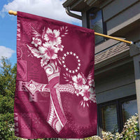 Kia Orana Cook Islands Tapa Floral With Cross Garden Flag Maroon LT7 - Polynesian Pride