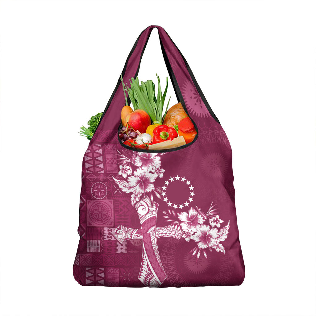 Kia Orana Cook Islands Tapa Floral With Cross Grocery Bag Maroon