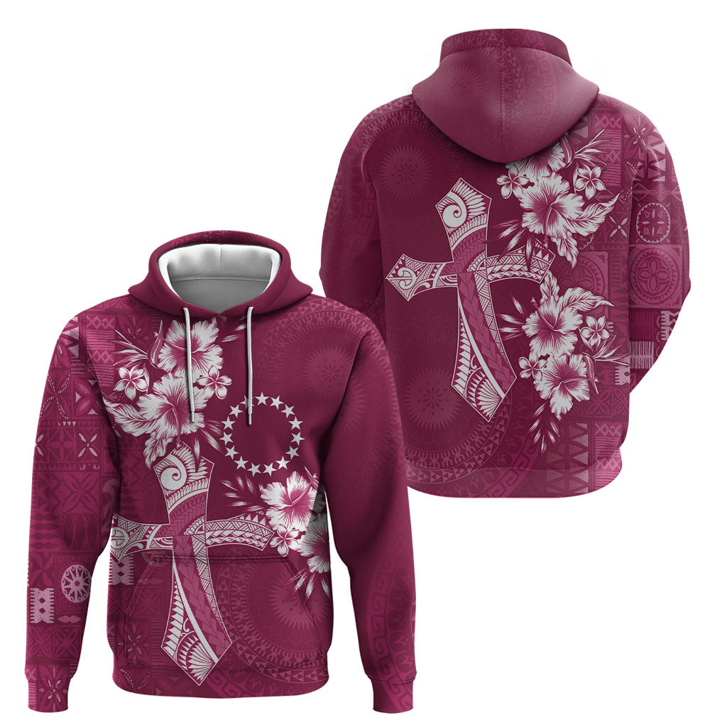Kia Orana Cook Islands Tapa Floral With Cross Hoodie Maroon LT7 - Polynesian Pride