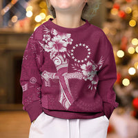 Kia Orana Cook Islands Tapa Floral With Cross Kid Ugly Christmas Sweater Maroon LT7 - Polynesian Pride