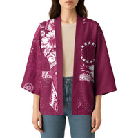 Kia Orana Cook Islands Tapa Floral With Cross Kimono Maroon LT7 - Polynesian Pride