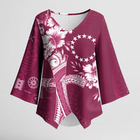 Kia Orana Cook Islands Tapa Floral With Cross Kimono Sleeve Blouse Maroon LT7 Female Maroon - Polynesian Pride