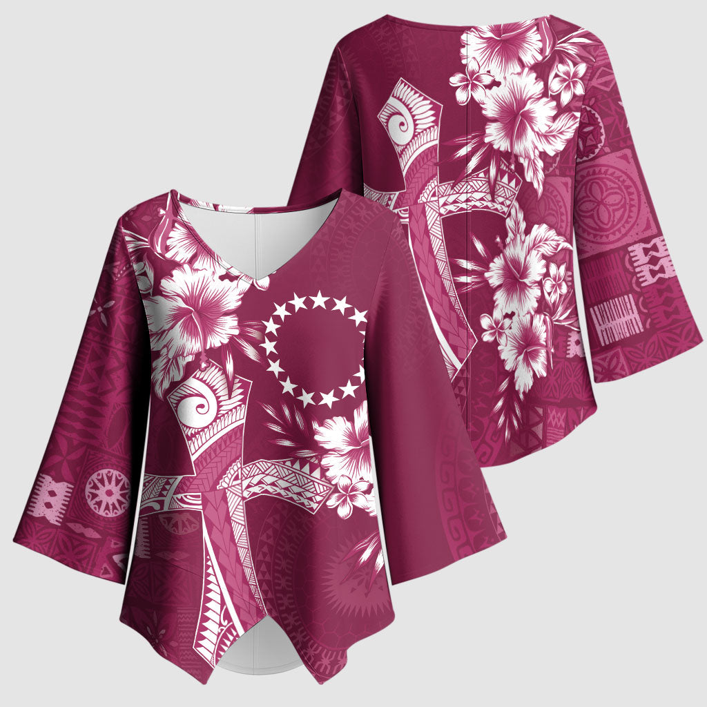 Kia Orana Cook Islands Tapa Floral With Cross Kimono Sleeve Blouse Maroon LT7 - Polynesian Pride